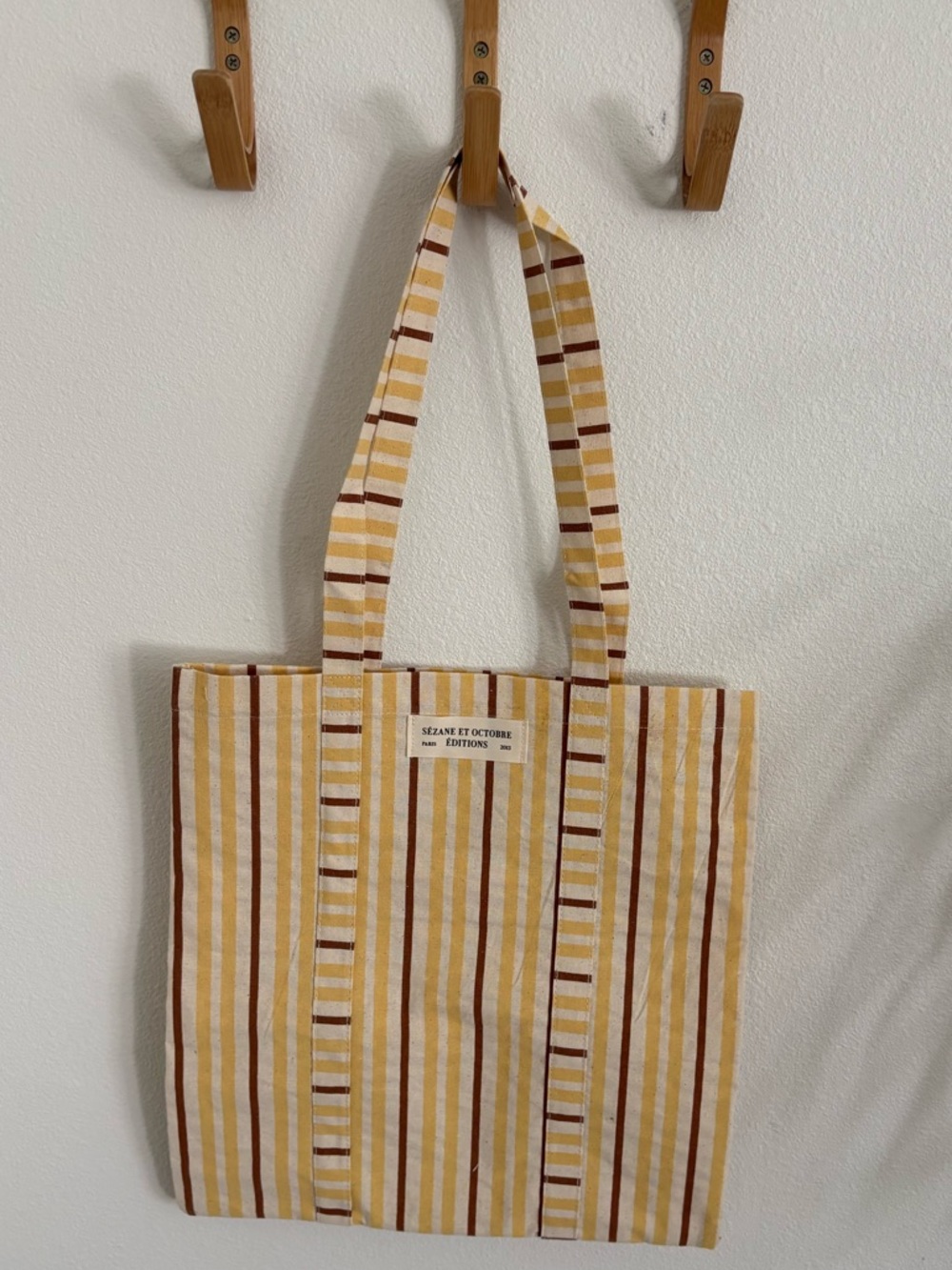 Sezane Yellow and Brown Striped Canvas Tote